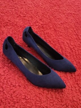 Pointed Toe Navy Kitten Heel Pumps